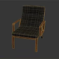 Single Sofa With Wooden Armrests And Dark Cushion In Simple Design