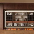 Modern Wooden Bookcase With Open Shelves Books And Decorative Items On Wooden Wall