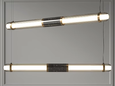 Elegant Modern Pendant Light With Long Bar Design Gold Frame And Black Accent 3d model
