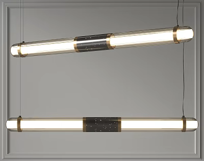 Elegant Modern Pendant Light With Long Bar Design Gold Frame And Black Accent 3d model