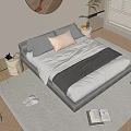 Modern Double Bed With Soft Pillows And Gray Throw Blanket In Cozy Bedroom Interior