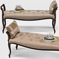 Beige Tufted Leather Sofa Bench With Dark Wooden Legs And Plaid Pillow