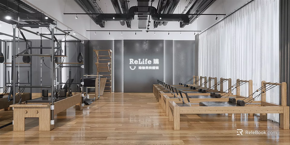Relife Professional Rehabilitation Fitness Studio With Pilates Reformers And Training Equipment 3d model 