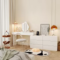 Modern White Dressing Table Interior With Mirror Chair Lamp And Decorative Drawers