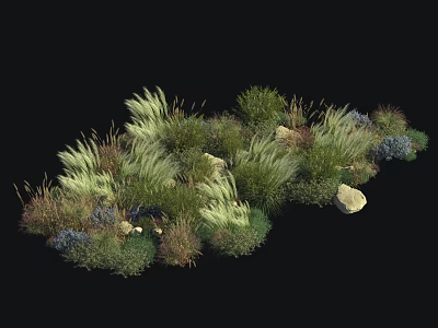Diverse Shrub Collection With Ornamental Grasses Stones And Green Foliage 3d model