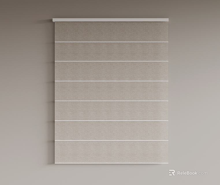 Modern Roman Blinds Design With Textured Fabric Horizontal Lines And Neutral Color 3d model 