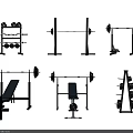 Various Gym Equipment Collection With Barbells Dumbbell Racks Bench Press And Squat Racks