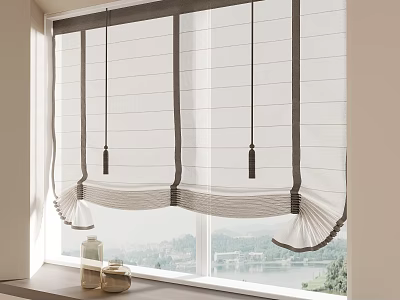 Elegant White Curtain With Vertical Lines And Tassel Tiebacks For Window Decoration 3d model