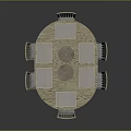 Wooden Round Dining Table With Six Chairs White Placemats And Woven Mats