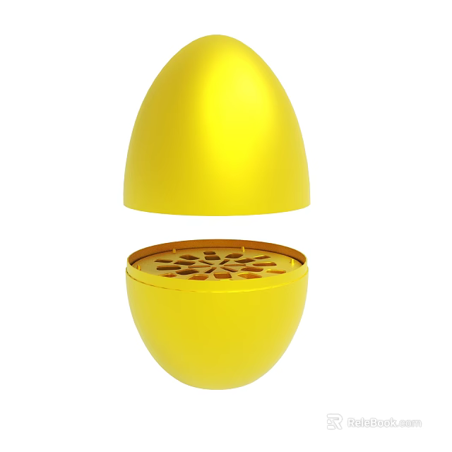 Golden Egg Shaped Object Split Into Two Parts With Hollow Patterns Inside Lower Half 3d model 