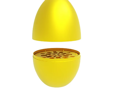 Golden Egg Shaped Object Split Into Two Parts With Hollow Patterns Inside Lower Half 3d model