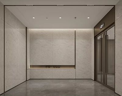 Modern Elevator Lobby With Marble Walls Polished Stone Flooring And Recessed Ceiling Lights 3d model