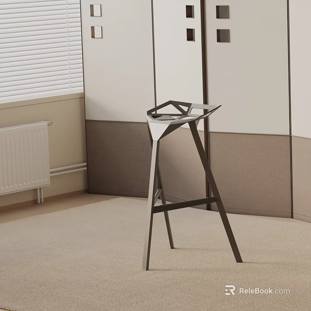 Modern Geometric Bar Stool With Metal Frame And Angular Design In Indoor Space 3d model 