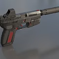 Futuristic Weapon Pistol With Black Body Red Accents And Tactical Scope