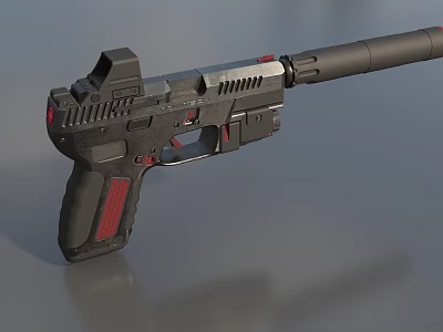 Futuristic Weapon Pistol With Black Body Red Accents And Tactical Scope 3d model