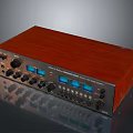 Professional Audio Equipment With Wooden Panel Knobs Buttons And Blue Displays