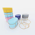 Colorful Round and Oval Stacked Stools with Golden Metal Frame for Modern Decor