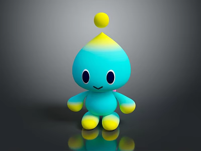 Cute Turquoise Character With Yellow Gradient Top Small Ball On Head And Black Eyes 3d model