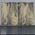 Artistic Hinged Doors With Golden Wave Patterns On Modern Reflective Surface