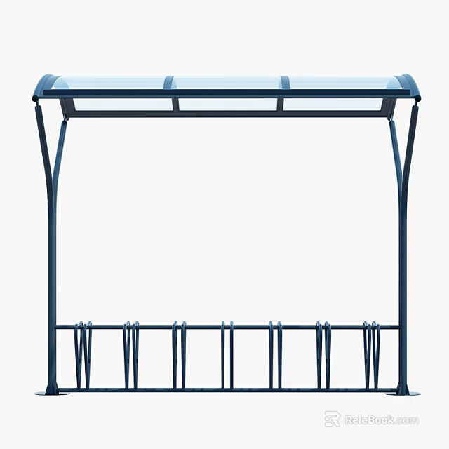 Sturdy Blue Outdoor Canopy With Metal Frame And Bicycle Parking Rack 3d model 
