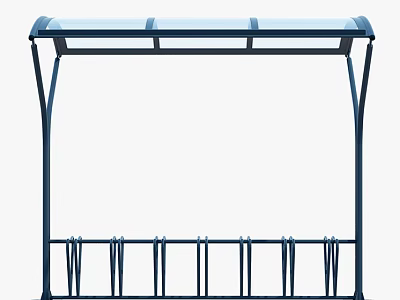 Sturdy Blue Outdoor Canopy With Metal Frame And Bicycle Parking Rack 3d model