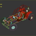 Red Off-Road Race Car Roll Cage Frame With Steering Wheel Bucket Seat And Wheels