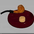 Orange Textured Tobacco Pipe On Round Red Ashtray With Cork Stopper