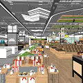 Supermarket Grocery Store Interior With Snacks Section Shelves Green Plants And Wooden Display Stands