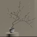 Light Gray Ceramic Vase With Delicate White Blossom Branches In Minimalist Style