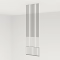 Modern Linear Chandelier with Vertical Stripes Hanging in Minimalist White Room