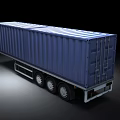 Blue Container Truck With Large Cargo Trailer And Metal Wheels
