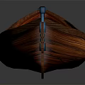 Wooden Boat With Traditional Design Solid Wood Seats And Blue Accents On Gray Background