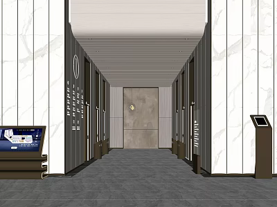 Modern Elevator Lobby Interior With Marble Walls Gray Flooring And Information Displays 3d model