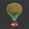 Vintage Style Hot Air Balloon Model With Orange Net And Metallic Stand