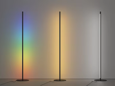 Modern Slim Floor Lamps With Rainbow Yellow And White Light Glow In Interior 3d model