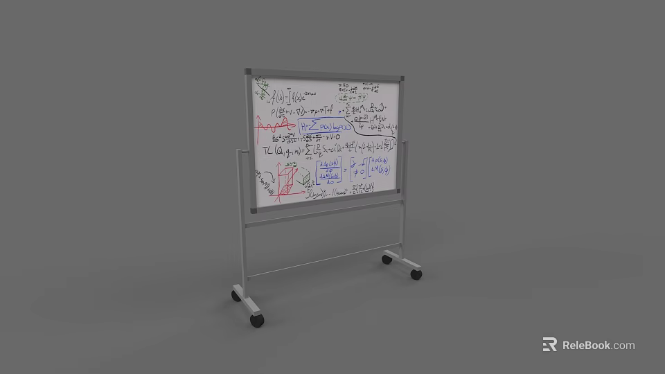 Mobile Whiteboard With Handwritten Notes And Colorful Diagrams On Wheels 3d model 
