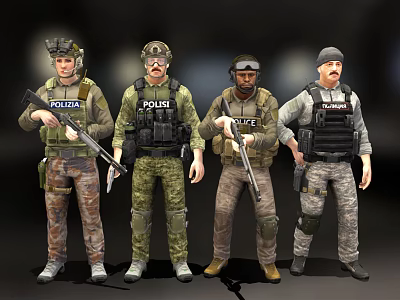 Tactical Police Officers in Different Uniforms With Weapons and Protective Gear 3d model
