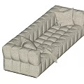 Light Colored Tufted Multi Person Sofa With Plush Pillows And Cozy Throw Blanket 3d model