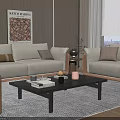 Modern Elegant Sofa and Coffee Table Set with Light Beige Fabric and Brown Accents