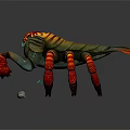 Giant Aquatic Crab with Red Orange Claws and Green Armored Shell Near Small Rock