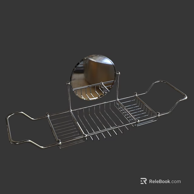 Stainless Steel Bathroom Cabinet Rack With Multiple Shelves And Hooks For Toiletries 3d model 