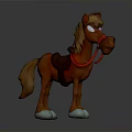 Cartoon Style Brown Horse Figure With Saddle Red Reins And White Hooves