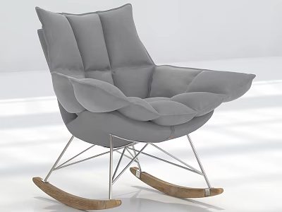 Gray Padded Rocking Leisure Chair With Metal Frame And Wooden Rockers 3d model