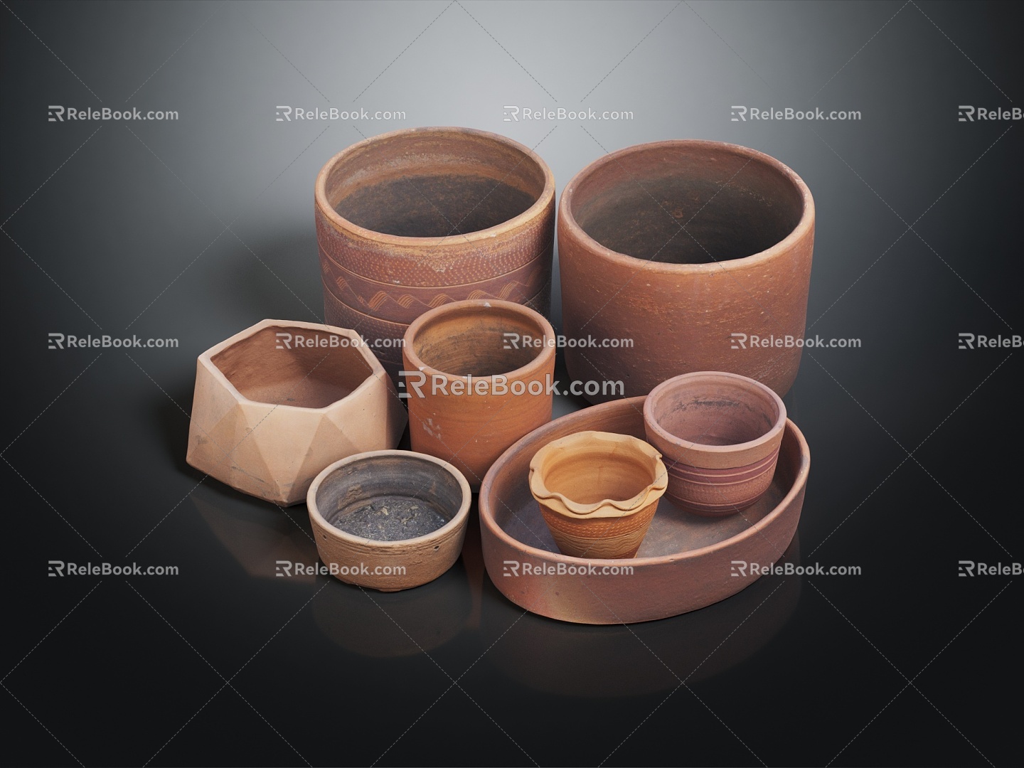 Modern Pottery Pot African Cultural Relics African Pot Carving Cultural Relics 3d model