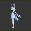 Elegant Blue White Decorative Lights On Fairy Style Character Costume With Crown Detail