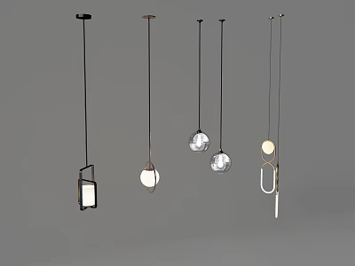 Modern Design Pendant Lights Collection With Various Shapes Metal Frames And Glass Shades 3d model