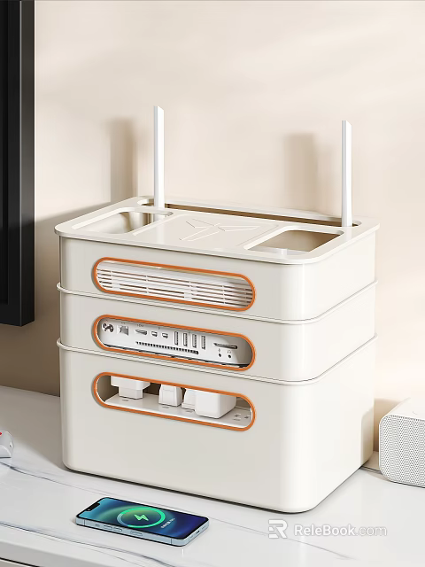 White Multi Layer Storage Organizer With Ventilation Slots And Orange Trim 3d model