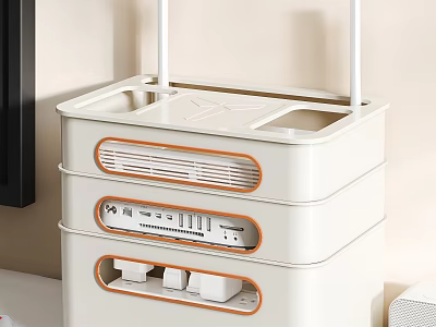 White Multi Layer Storage Organizer With Ventilation Slots And Orange Trim 3d model