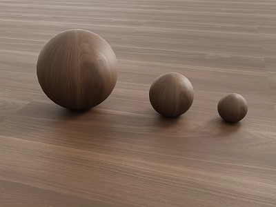 Hardwood Flooring With Three Wooden Spheres Arranged 3d model