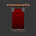 Decorative Red Banner with Wooden Pole Metal Hardware and Metal Trim